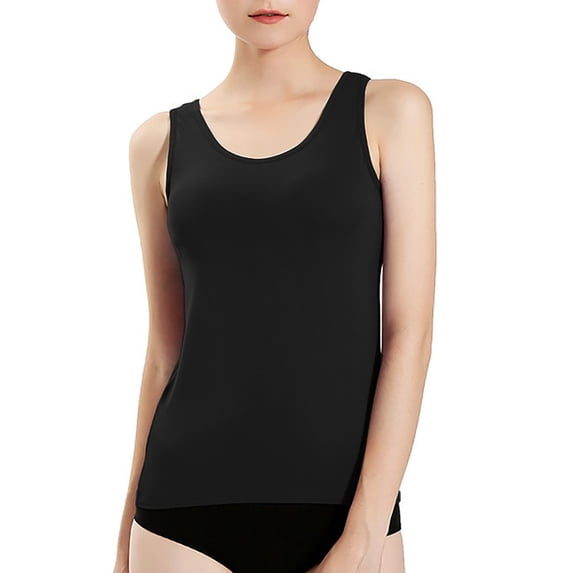 Ladies Thin Strap Sleeveless Tank Shirts with Detachable Pads Adjustable Straps Lightweight Fabric Daily Outfit for Walking Shopping Home Use Cooling Lightweight Material (Black,4XL)