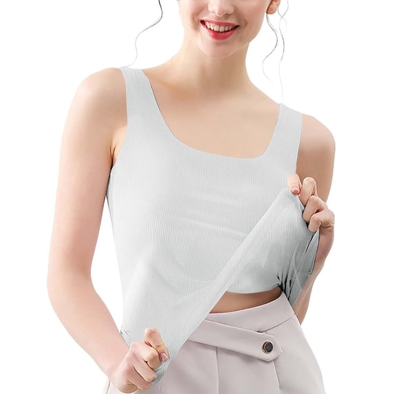 Ladies Thin Strap Sleeveless Tank Shirts with Detachable Pads Adjustable Straps Lightweight Fabric Daily Outfit for Walking Shopping Home Use Opaque Coverage Camisole (White,XL)