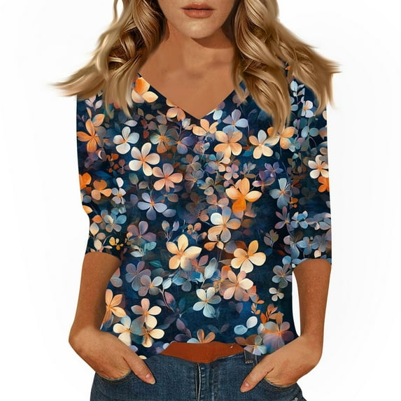 Ladies Tops And Blouses 3/4 Sleeve S Navy