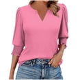 thumbnail image 1 of Ladies Tops And Blouses Casual Printed 3/4 Length Sleeve Smocked Cuffs Plus Size Up To 65% Off! Pink S-2XL, 1 of 7