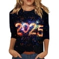 thumbnail image 1 of Ladies Tops And Blouses New Years Outfits Women Casual 3/4 Sleeve Round Neck 2025 New Year Printed Graphic Plus Size Tops Women'S Clothing, 1 of 5