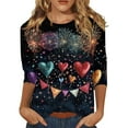 thumbnail image 1 of Ladies Tops And Blouses New Years Outfits Women Casual 3/4 Sleeve Round Neck 2025 New Year Printed Graphic Plus Size Tops Women'S Clothing, 1 of 5