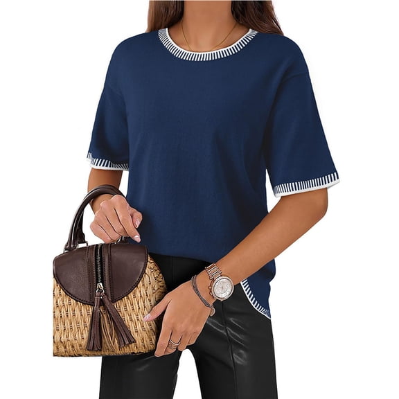 Ladies Tops And Blouses Sevevn Women's Casual Round-Neck Solid Color T-shirt Short Sleeved Top Casual Tops For Women