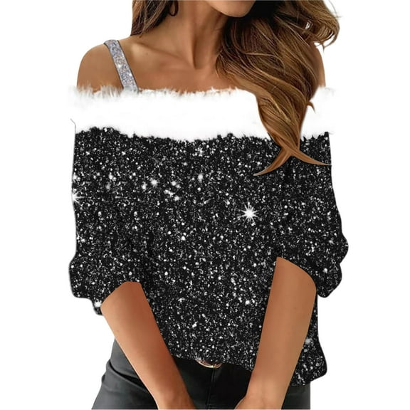 Ladies Tops And Blouses Shirt Off Shoulder Plush Neck Christmas Holiday Long Sleeve Going Out Nightout Fashion Womens Clothes