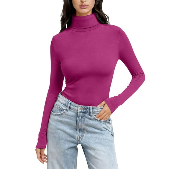 Ladies Tops And Blouses Solid Color High Neck Regular Long Sleeve Crewneck T Shirt Fashion Clothing