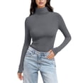 thumbnail image 1 of Ladies Tops And Blouses Solid Color High Neck Regular Long Sleeve Crewneck T Shirt Womens Clothes, 1 of 7