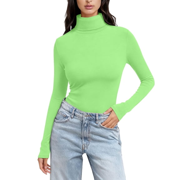Ladies Tops And Blouses Solid Color High Neck Regular Long Sleeve Crewneck T Shirt Womens Clothes