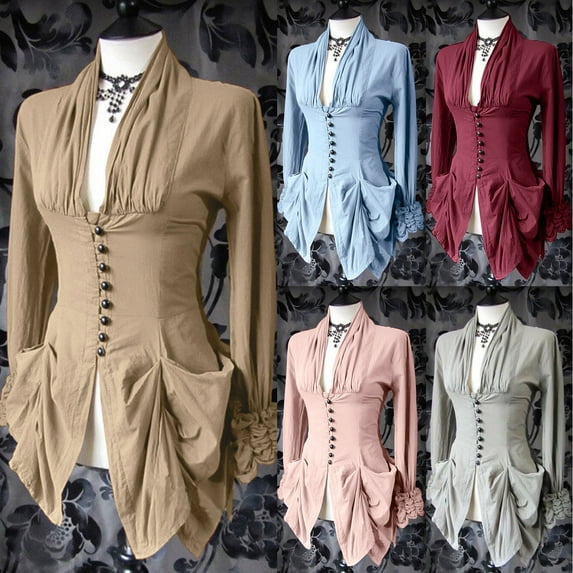 Ladies Tops And Blouses V Neck Loose Tunic Top Breasted Long Sleeve Wine Summer Gym Blouse XXL