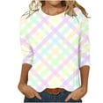 thumbnail image 1 of Ladies Tops And Blouses Women's T-Shirts Three Quarter Length Sleeve Tops Sparkly Stripe Print Tee Shirts Crewneck Blouse Casual Loose Tunic Daily Deals Of The Day Prime Today Only, 1 of 5
