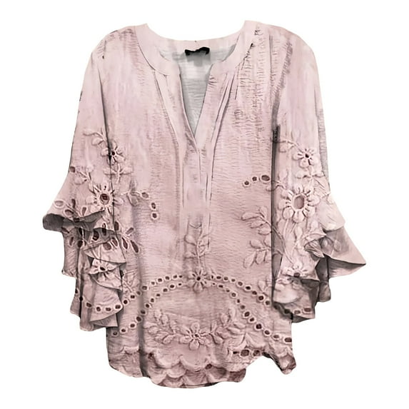 Ladies Tops And Blouses Womens 3/4 Length Sleeves Sleeve Half Button Down Summer V Neck Tops Womens Clothes