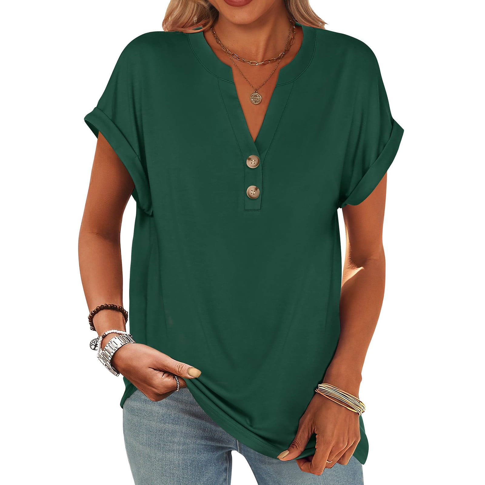 Ladies Tops And Blouses, Casual Comfort Colors V Neck Short Sleeve ...