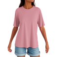 thumbnail image 1 of Ladies Tops And Blouses, Casual Short Sleeve Soild Color Round Neck Top Comfort Colors Tshirt Valentine Day Shirts For Women Green Tops Going Out Off The Shoulder Top Tunic (L, Pink) ZMTing, 1 of 4
