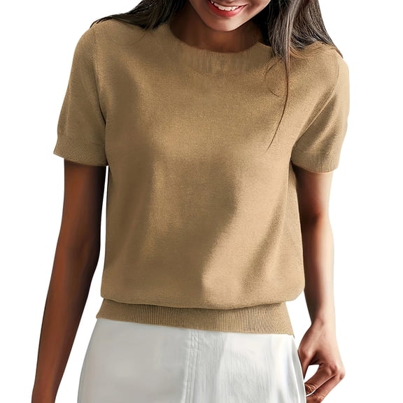 Ladies Tops And Blouses High Elasticity Casual T Shirt Soft Round Neck Short Sleeve Top Solid Color All Season Comfort Fit Easy Care Hand Wash/Dry Clean Everyday Minimalistic Style Women'S Clothing