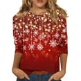 thumbnail image 1 of Ladies Tops and Blouses, Polyester Christmas Women Sweaters 2025 Holiday Party Outfits 3/4 Sleeve Winter Blouses Xmas Office Attire Cozy Layering Trending Apparel Family Red S, 1 of 5