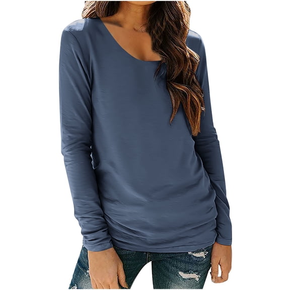 Ladies Tops and Blouses Trendy Crew Neck Long Sleeve Loose Summer Tops Comfy Loose Fit Solid Color Casual Tunic Blouses Blouses for Women Business Casual