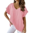 thumbnail image 1 of Ladies Tops And Blouses, Women Casual Cotton Linen Short Sleeved V Neck Solid T-Shirt Basic Top Gray Soft Long Sleeve Shirts For Blouses Tops Crop Tank Graphic Tees Tops (M, Light pink) ZMTing, 1 of 4