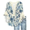 thumbnail image 1 of Ladies Tops and Blouses, Womens Ruffle 3/4 Sleeve Tops Trendy Comfy Button V-Neck Shirts Floral Print Loose Casual Tunic Blouses Summer Tees, MR-22, XXL, 1 of 5