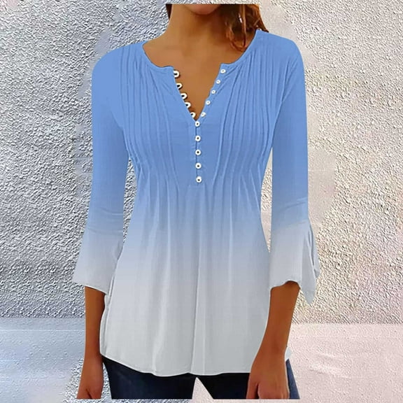 Ladies Tops And Blouses Yubnlvae Ladies Blouses Summer Tops for Women 2025 Trendy Boho Floral Print Tunic Shirts 7 Sleeve V Neck Tshirt Casual Loose Blouse