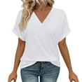 thumbnail image 1 of Ladies Tops Plus Size Crop Top Bat Wing Sleeve Shirt V Neck Work Blouses (White L), 1 of 8