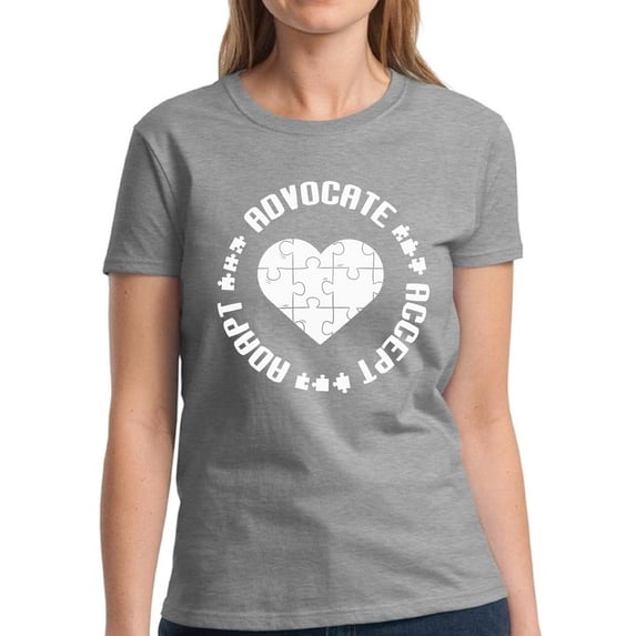 Ladies Tops T-Shirt Autism Awareness Adopt Advocate Accept Graphic Tee