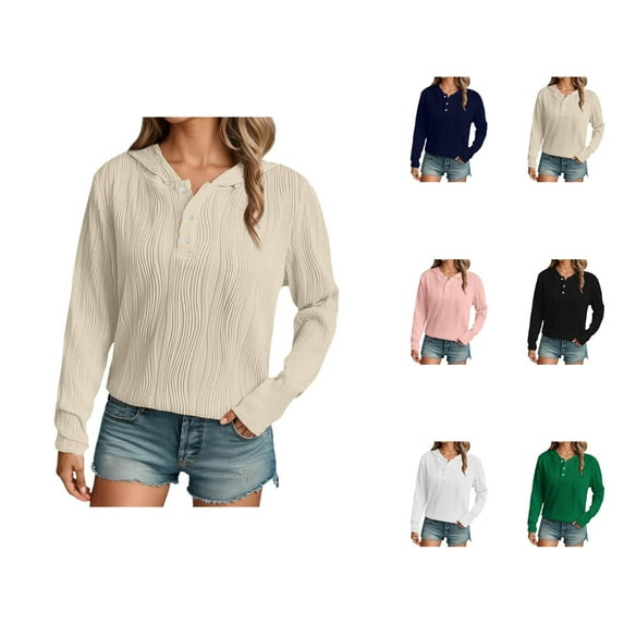 Ladies Tops Women's Solid Color Sweatshirt Women's Casual Hooded Sweatshirt With Pattern Drop Shoulder Long Sleeve Pullover Jacket For Everyday Comfort And Style