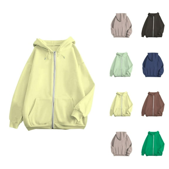 Ladies Tops Women's Solid Color Sweatshirt Women's Casual Solid Color Zipper Pocket Hoodie