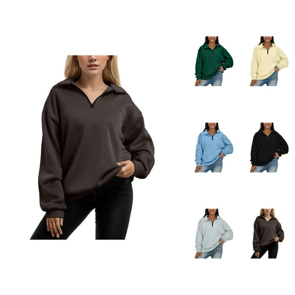 Ladies Tops Women's Solid Color Sweatshirt Womens Oversized Half Zip Pullover Long Sleeve Sweatshirt Quarter Zip Hoodie Sweater Teen Girls Fall Blouse Clothes