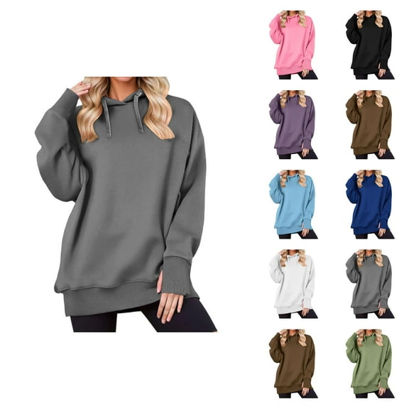 Ladies Tops Women's Solid Sweatshirt Women's Casual Long Sleeve Hooded Sweatshirt Solid Color Pullover Fashion Hoodie For Daily Wear Comfortable Loungewear