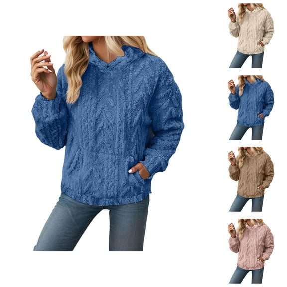 Ladies Tops Women's Solid Sweatshirt Women's Hoodie Winter Warm Oversized Pullover Sweatshirt With Jacquard Design Soft Cozy Casual Hooded Top For Fall And Cold Weather