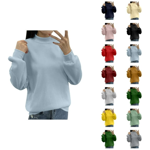 Ladies Tops Women's Solid Sweatshirt Women's Lined Small Turtleneck Loose Casual Long Sleeve Crew Neck Sweatshirt Solid Color Hoodless Pullover