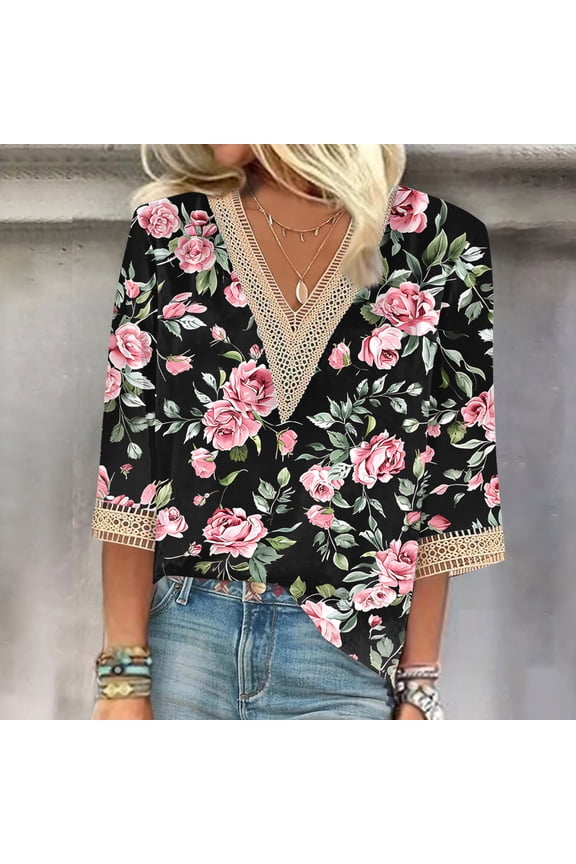 Ladies Tops and Blouses 3/4 Sleeve 3x Summer Blouse Womens Summer Shirts Dressy Plus Size Cotton Tops for Women Loose Fit
