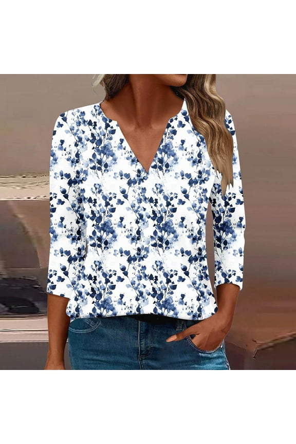 Ladies Tops and Blouses 3/4 Sleeve Cotton Womens Summer T Shirts Loose Fit T Shirts for Women Trendy Plus Size Tops for Women Cotton Blend my items