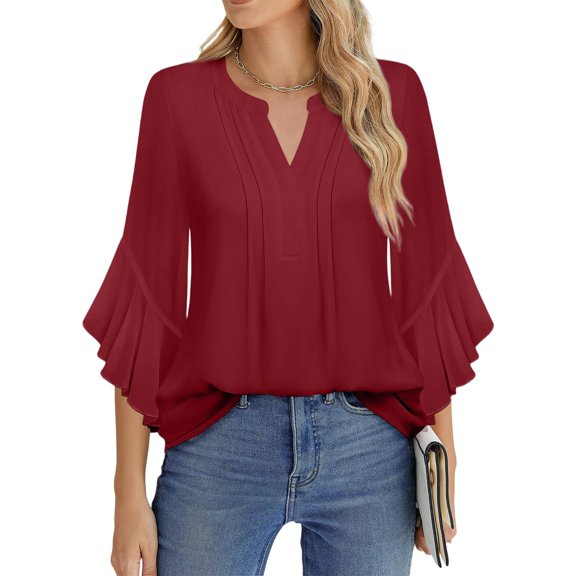 Ladies Tops and Blouses 3/4 Sleeve Tops Dressy Casual Business Casual Tops for Women Chiffon Office Shirts