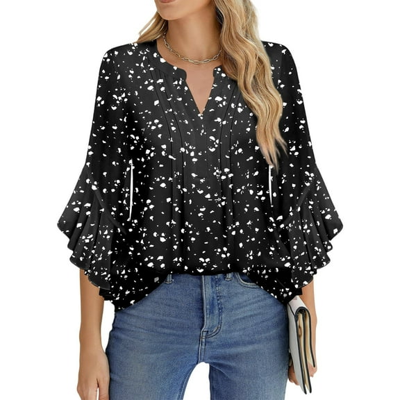 Ladies Tops and Blouses 3/4 Sleeve Tops Dressy Casual Business Casual Tops for Women Chiffon Office Shirts