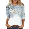 thumbnail image 1 of Ladies Tops and Blouses,3/4 Sleeve Tops for Women Crew Neck Outfits Print Blouses Business Work T Shirts Classic Basic Tees Casual Tunic, 1 of 5