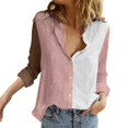 thumbnail image 1 of Ladies Tops and Blouses Button Down V Neck Long Sleeve Roll Up Loose Womens Clothing,Pink,XL, 1 of 5