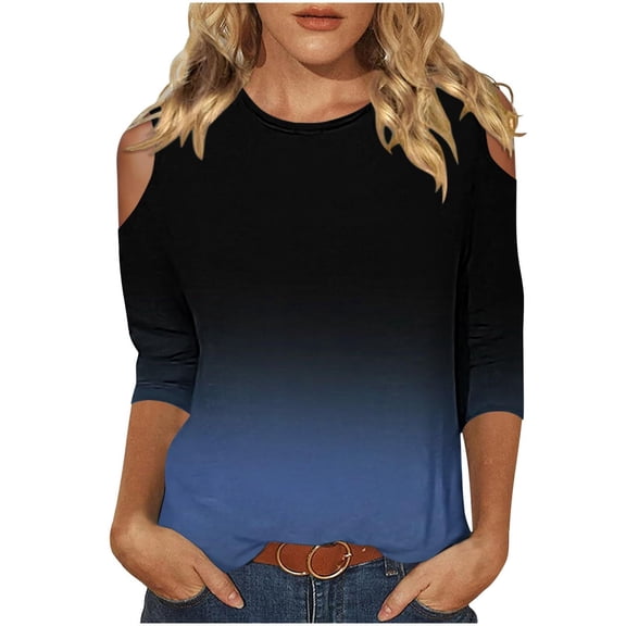 Ladies Tops and Blouses Women Summer Shirts Women's Fashion Printed T-shirt 3/4 Sleeves Blouse Round Neck Casual Tops