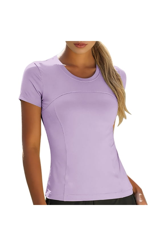 Ladies Tops and Blouses Compression Shirts Short Sleeve Crewneck Athletic Nylon Workout Tops Yoga Gym Tee Shirts