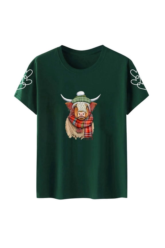 Ladies Tops and Blouses Cow Cute Cow Interesting Animal Short Sleeve Womens Summer Tops,Dark Green,2XL