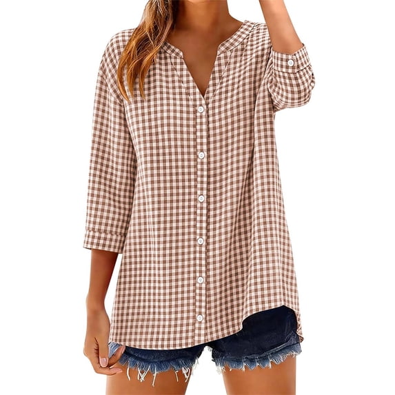 Ladies Tops and Blouses Fashion Casual Printed Shirts 3/4 Sleeve Button Down Shirts for Women
