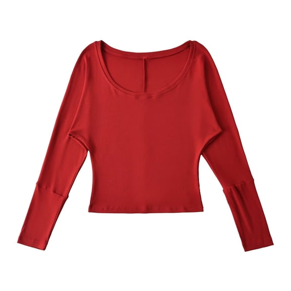 Ladies Tops and Blouses Fashion Crew Neck Long Sleeve Blouse Loose Tee Comfort Slim Fit Solid Color Workout Y2K Clothes Dress Shirts for Women