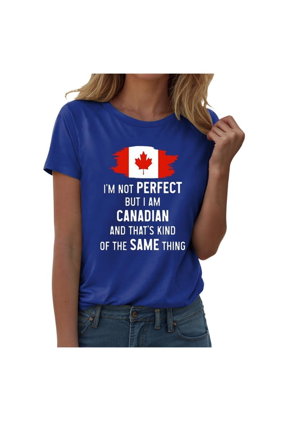 Ladies Tops and Blouses Keep Canada Flag Proud Statet Print Beach Vacation Clothes for Women,Blue,L