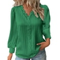 thumbnail image 1 of Ladies Tops and Blouses Lace Patchwork V Neck Loose Fit Casual Long Sleeve Blouse Tee Summer Tops, 1 of 5