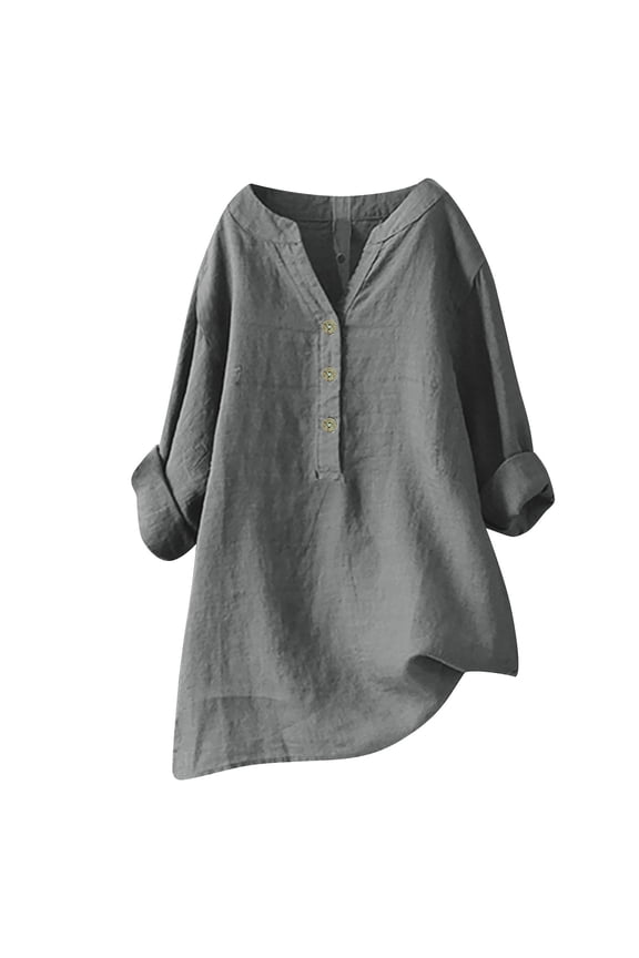 Ladies Tops and Blouses Loose Button Down Stand Solid Sleeve Long Beach Essentials for Womens,Grey,5XL