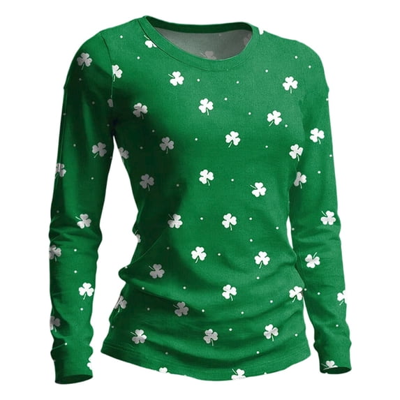 Ladies Tops and Blouses Stylish Long Sleeve St. Patrick'S Day Graphic Print Festive Rugby Shirt for Women,Green,4XL
