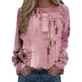 thumbnail image 1 of Ladies Tops and Blouses Winter Loose Crew Neck Long Sleeve Bubble Cuff One Shoulder Curve Hem Graphiprint Vintage Cotton Hoodies Sweatshirts(Pink,M), 1 of 4