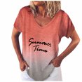 thumbnail image 1 of Ladies Tops and Blouses Women's Casual Short Sleeve V-neck Gradient Letter Print T-shirt Top(Orange,XL), 1 of 3