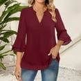 thumbnail image 1 of Ladies Tops and Blouses Women's Fashion Casual Seven Point Flared Sleeve Double Chiffon Waist Solid Color V Neck Top Long Sleeve T shirt Women, 1 of 6