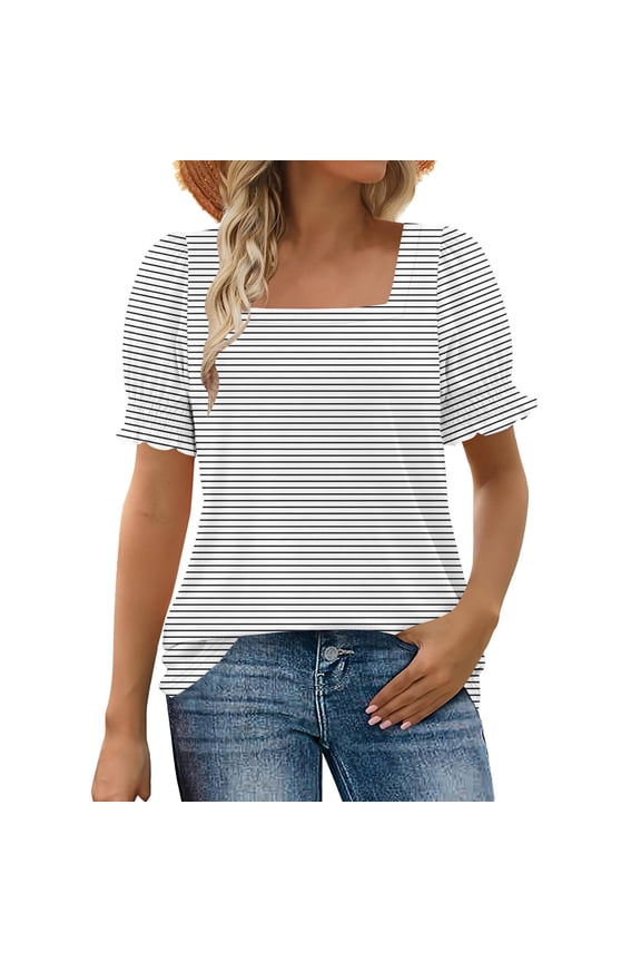 Ladies Tops and Blouses for Fall,Tops for Women Summer Casual Ruffle Trim Sleeve Square Neck T Shirts