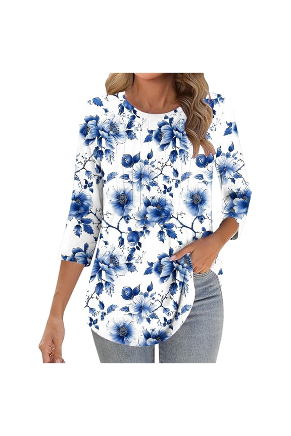 Ladies Tops and Blouses for Spring,3/4 Length Sleeve Womens Tops Round Neck Cute Tunic Tops Basic Tees Blouses Loose Fit Pullover 2026 Spring Trendy